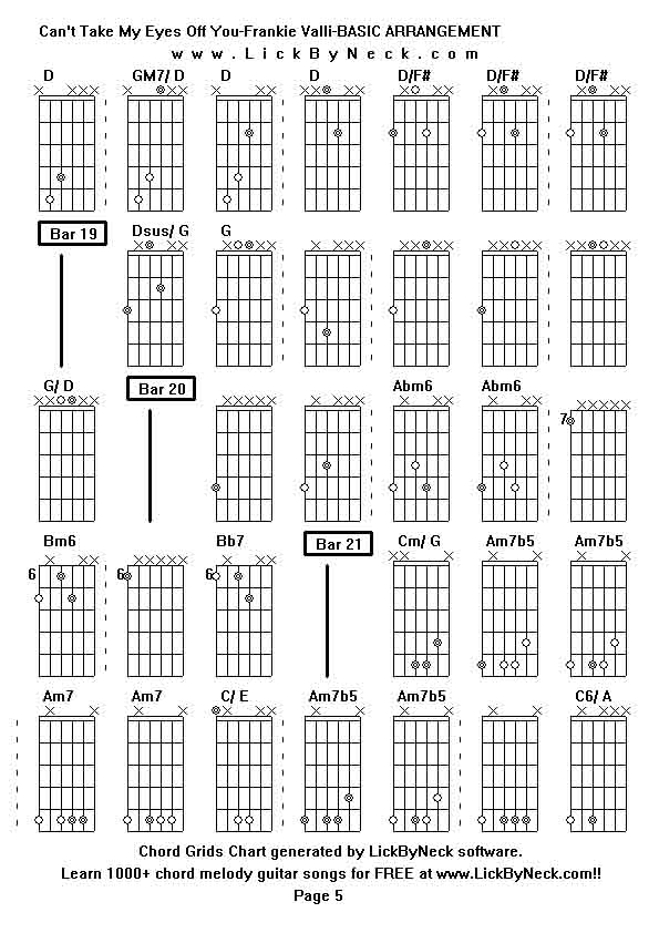 Chord Grids Chart of chord melody fingerstyle guitar song-Can't Take My Eyes Off You-Frankie Valli-BASIC ARRANGEMENT,generated by LickByNeck software.